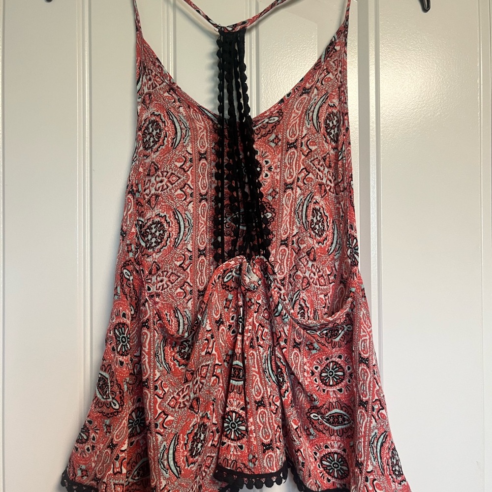 Bohemian style tank with lace trim and back